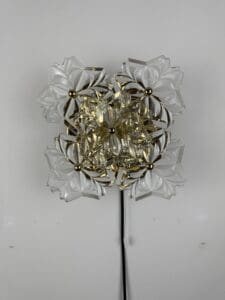 Wall Lamp with Five Glass Flowers, Solken Leuchten, Germany, 1970s