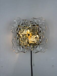 Wall Lamp with Five Glass Flowers, Solken Leuchten, Germany, 1970s