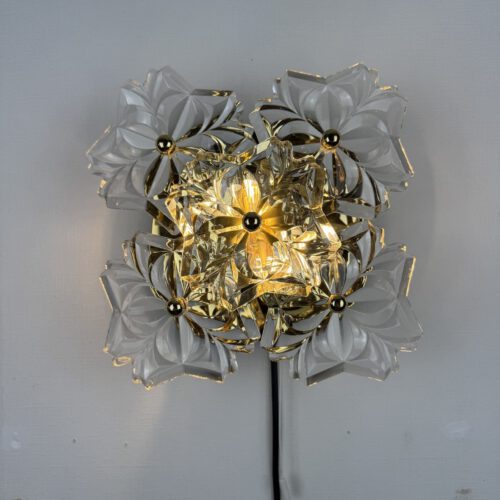Wall Lamp with Five Glass Flowers, Solken Leuchten, Germany, 1970s