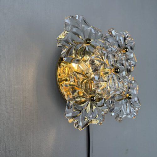 Wall Lamp with Five Glass Flowers, Solken Leuchten, Germany, 1970s