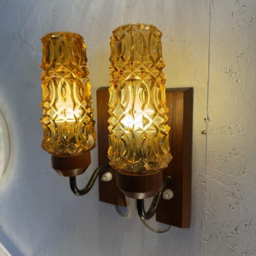 Vintage Mid-Century Amber Glass Wall Sconces