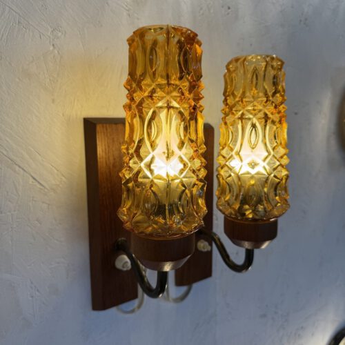 Vintage Mid-Century Amber Glass Wall Sconces
