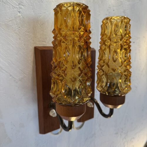 Vintage Mid-Century Amber Glass Wall Sconces