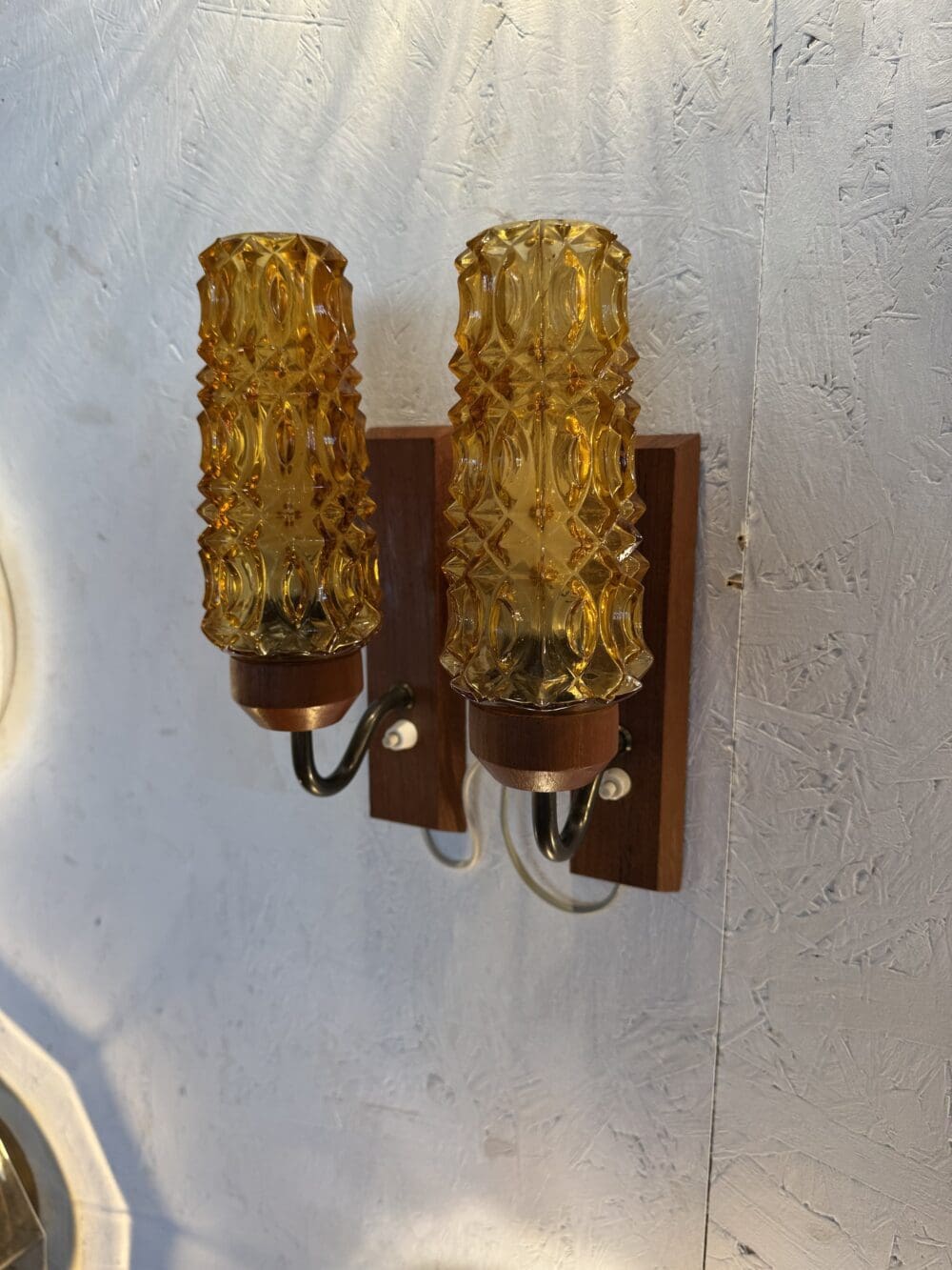 Vintage Mid-Century Amber Glass Wall Sconces