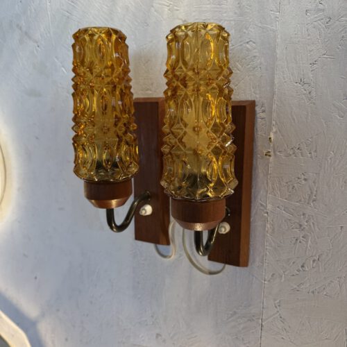 Vintage Mid-Century Amber Glass Wall Sconces