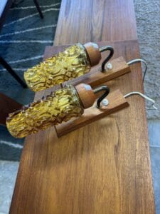 Vintage Mid-Century Amber Glass Wall Sconces