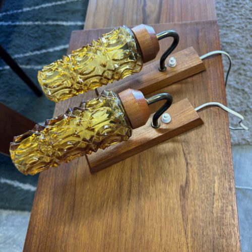 Vintage Mid-Century Amber Glass Wall Sconces