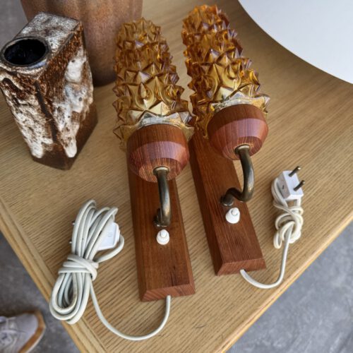 Vintage Mid-Century Amber Glass Wall Sconces