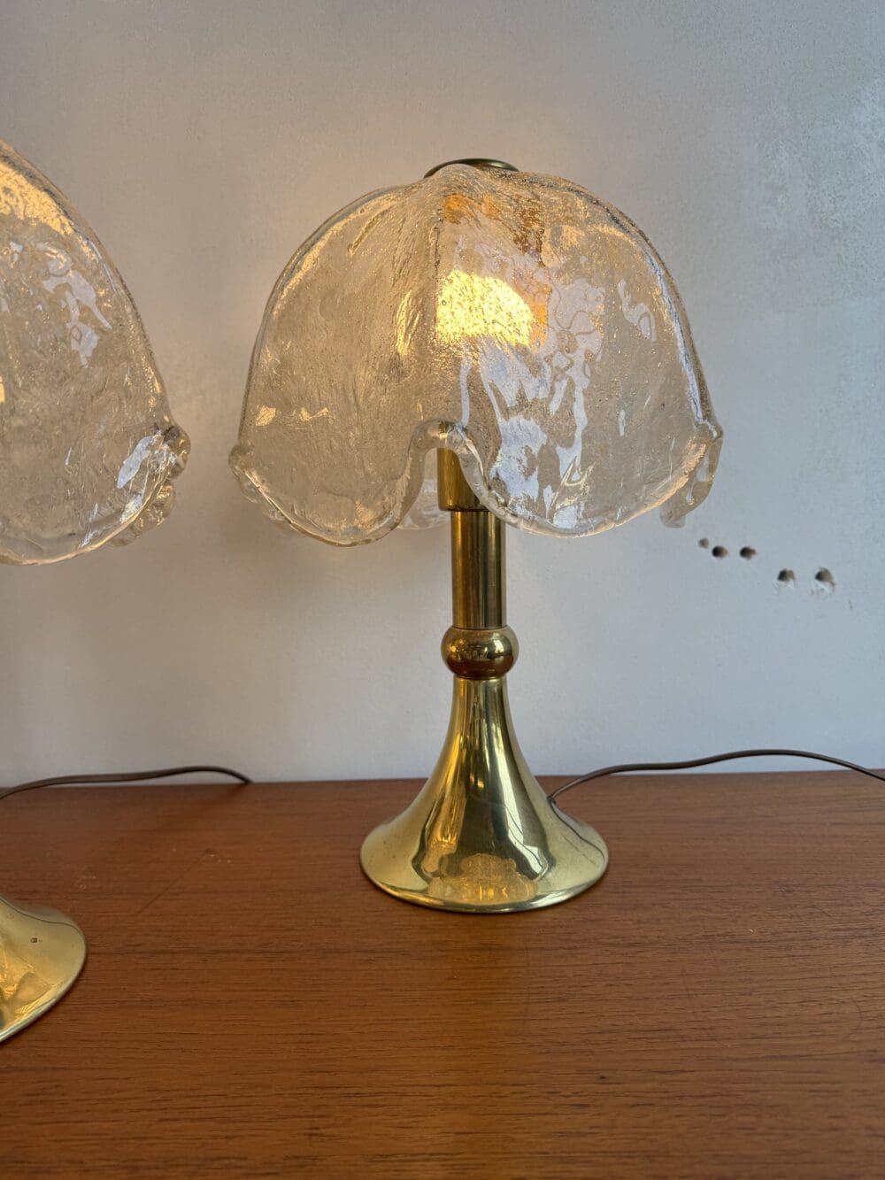 Vintage Brass & Ice Glass Table Lamp