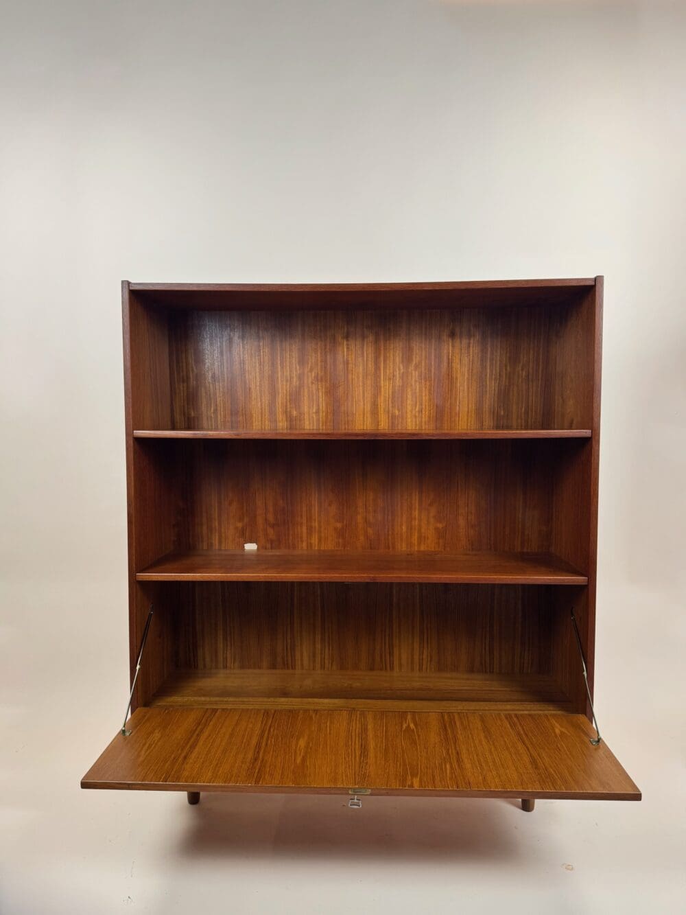 Mid-Century Teak Bookcase with Drop-Down Cabinet – Scandinavian Simplicity