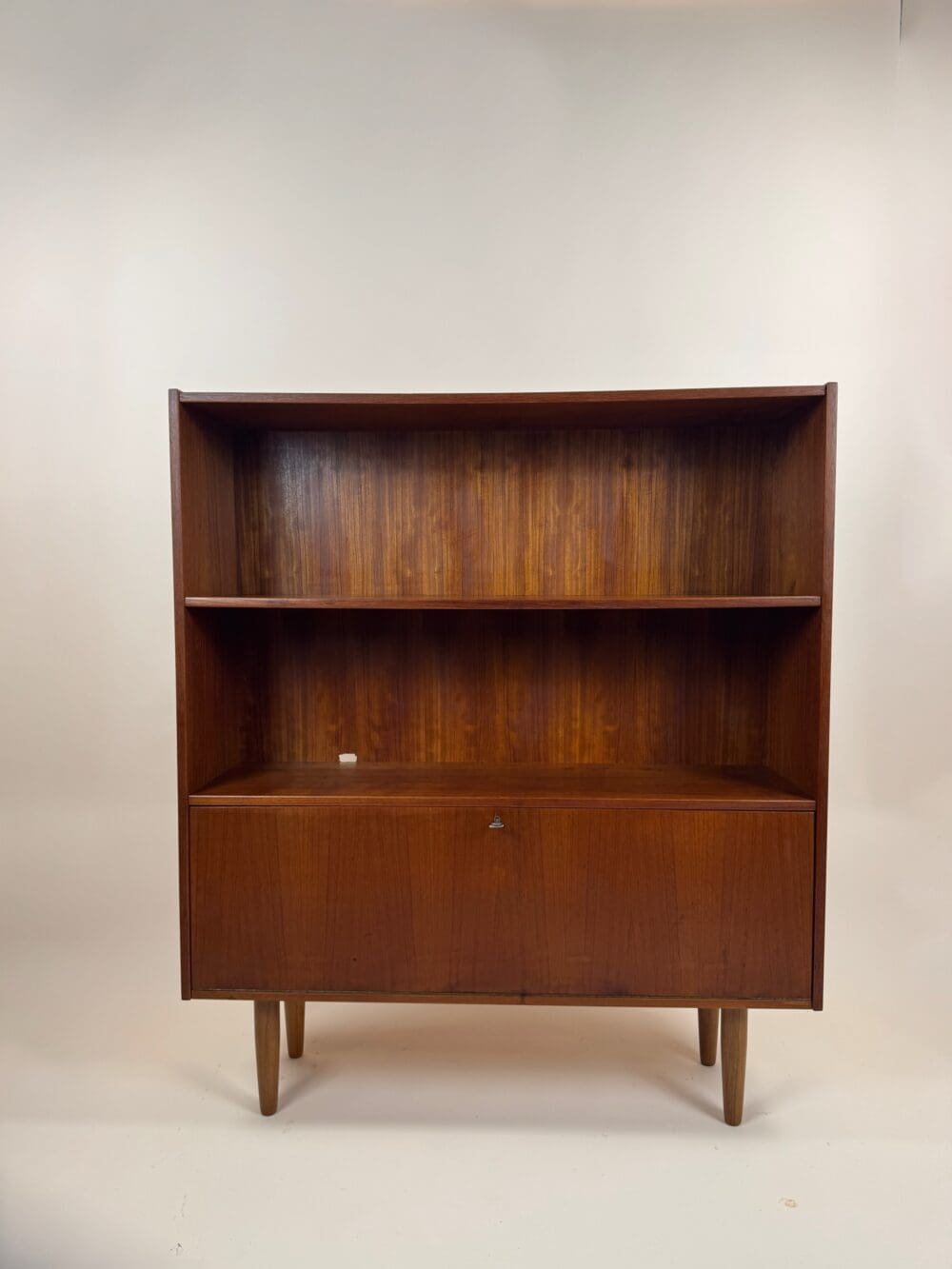 Mid-Century Teak Bookcase with Drop-Down Cabinet – Scandinavian Simplicity