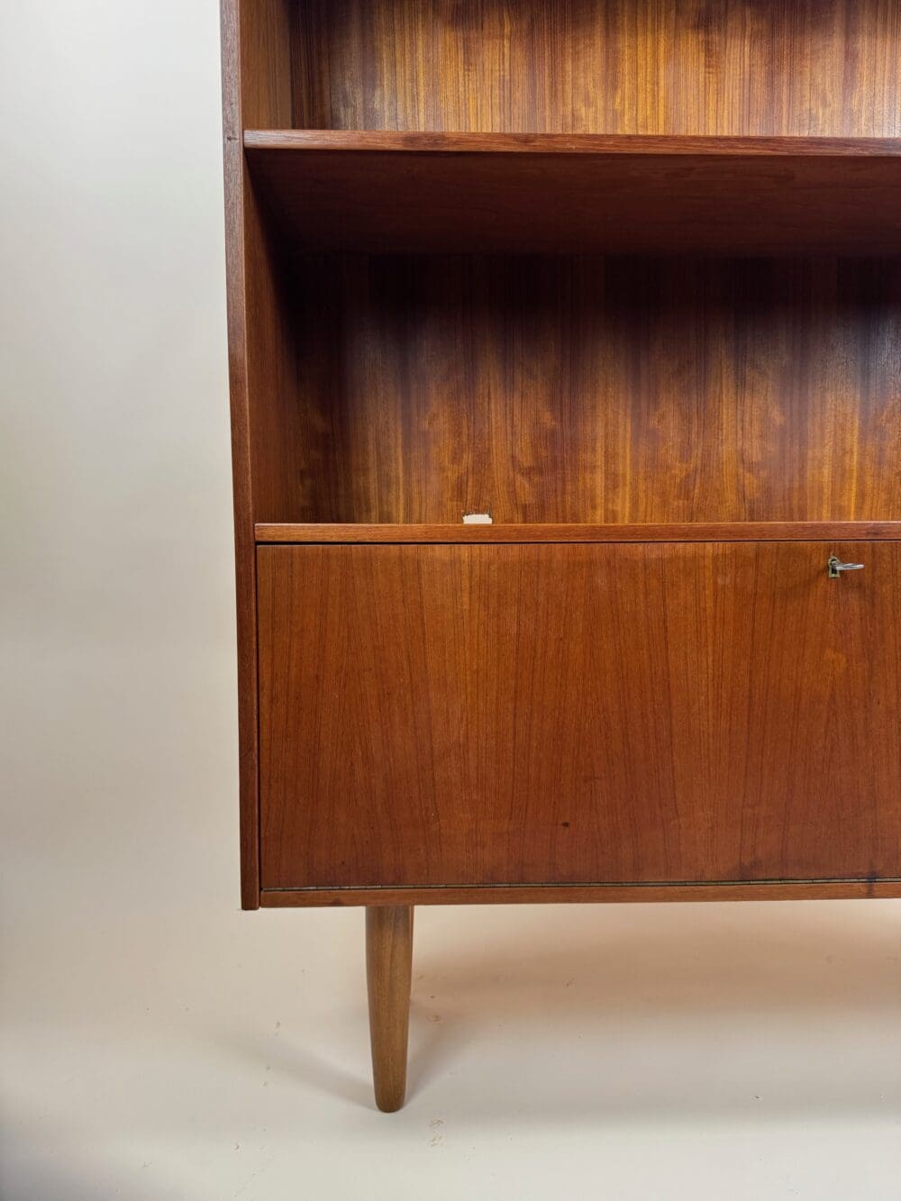 Mid-Century Teak Bookcase with Drop-Down Cabinet – Scandinavian Simplicity