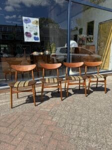 Set of 4 Danish Mid-Century Dining Chairs – Original Upholstery & Sculptural Teak