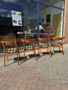Set of 4 Danish Mid-Century Dining Chairs – Original Upholstery & Sculptural Teak