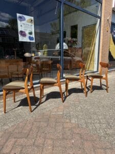 Set of 4 Danish Mid-Century Dining Chairs – Original Upholstery & Sculptural Teak