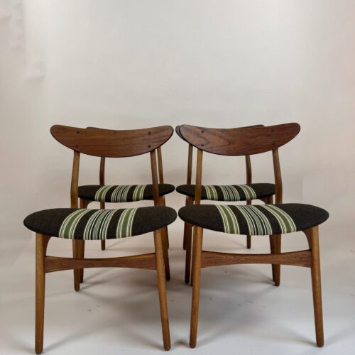 Set of 4 Danish Mid-Century Dining Chairs – Original Upholstery & Sculptural Teak