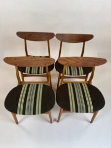 Set of 4 Danish Mid-Century Dining Chairs – Original Upholstery & Sculptural Teak