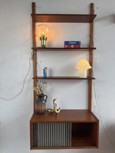 Vintage Modular Wall Unit – Danish Design in Teak with Brass Details