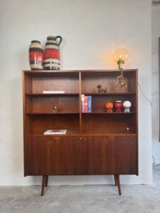 Hundevad & Co Teak Bookcase with Drop-Front Cabinet – Danish Functional Design