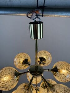 Stunning 1970s Brass & Amber Bubble Glass Chandelier – Space Age Elegance