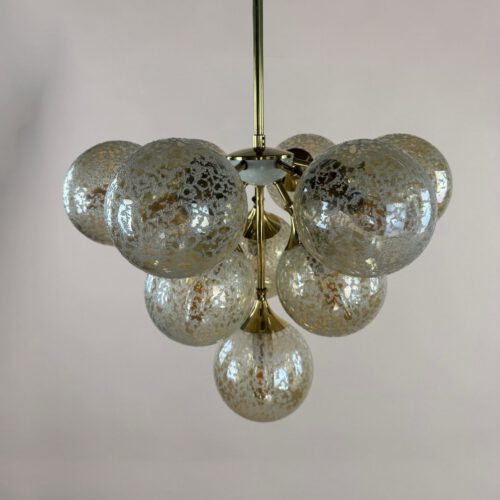 Stunning 1970s Brass & Amber Bubble Glass Chandelier – Space Age Elegance