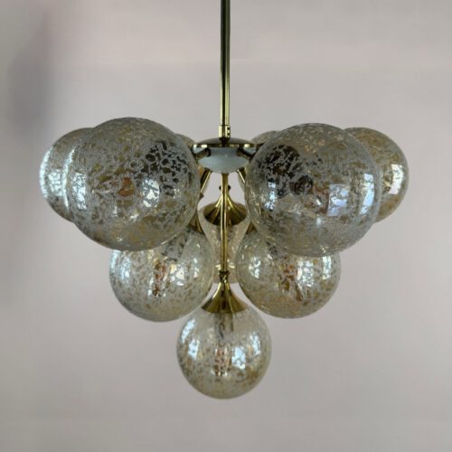 Stunning 1970s Brass & Amber Bubble Glass Chandelier – Space Age Elegance