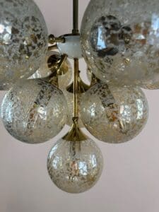 Stunning 1970s Brass & Amber Bubble Glass Chandelier – Space Age Elegance