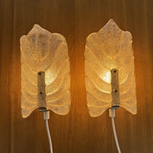 Set of 2 “Leaf” Textured Glass Wall Lamps – Elegant Organic Form & Warm Glow