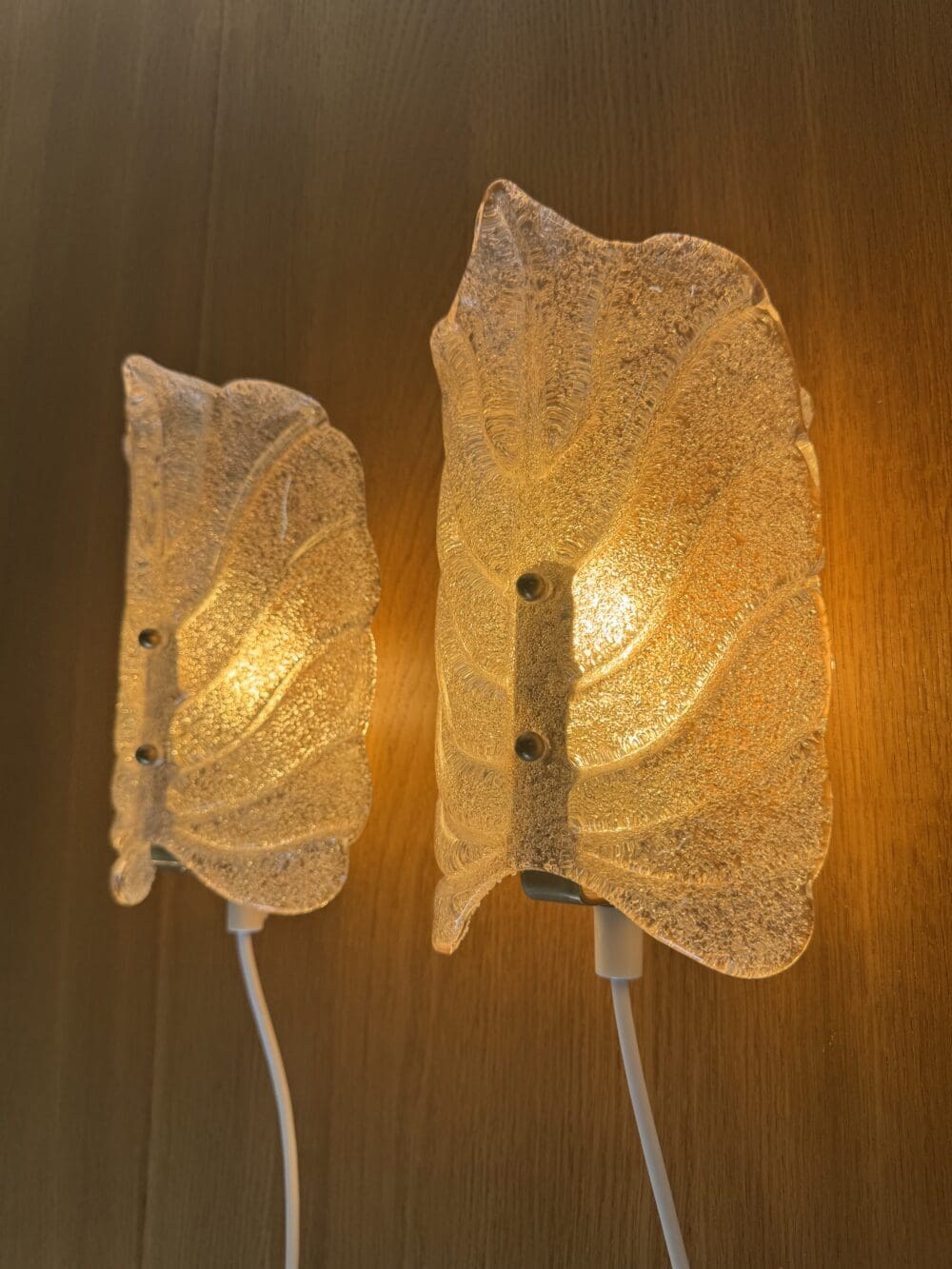 Set of 2 “Leaf” Textured Glass Wall Lamps – Elegant Organic Form & Warm Glow