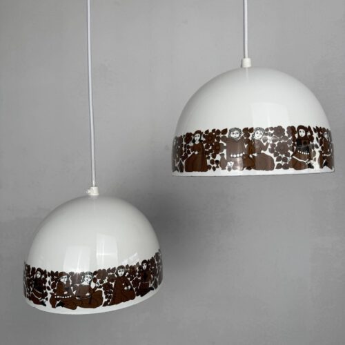 2 Tanssi Enamel Pendant Lamps by Kaj Franck for Fog & Mørup, Denmark, 1960s