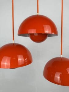 3x Verner Panton “VP1 Flowerpot” Pendant Lamps – Early 1970s Enameled Originals
