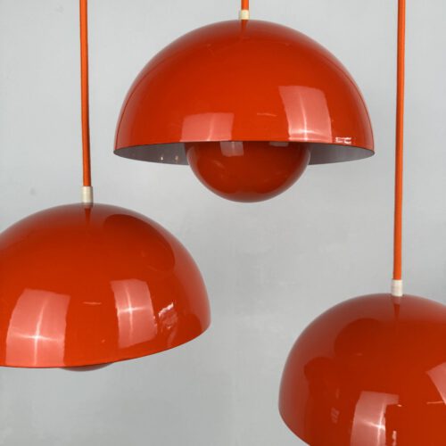 3x Verner Panton “VP1 Flowerpot” Pendant Lamps – Early 1970s Enameled Originals