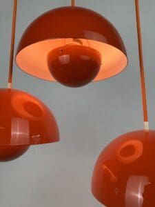 3x Verner Panton “VP1 Flowerpot” Pendant Lamps – Early 1970s Enameled Originals