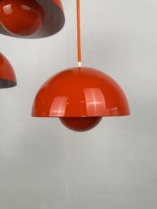 3x Verner Panton “VP1 Flowerpot” Pendant Lamps – Early 1970s Enameled Originals