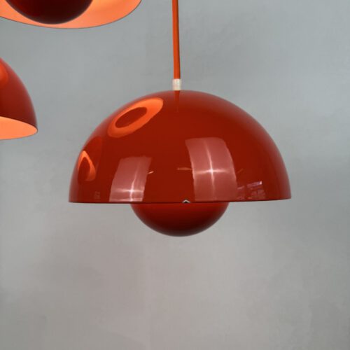 3x Verner Panton “VP1 Flowerpot” Pendant Lamps – Early 1970s Enameled Originals