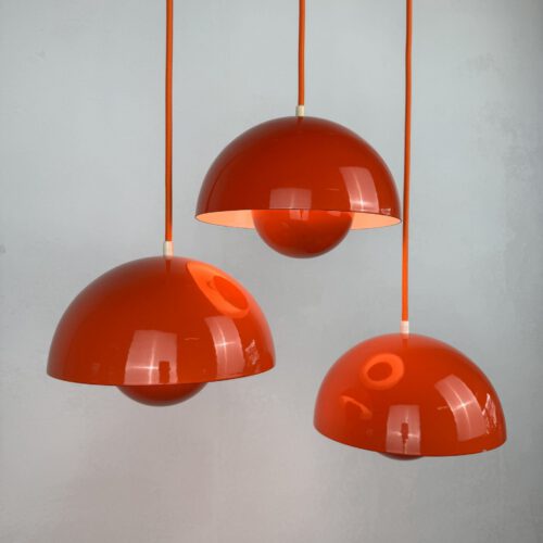 3x Verner Panton “VP1 Flowerpot” Pendant Lamps – Early 1970s Enameled Originals