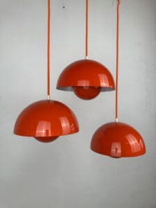 3x Verner Panton “VP1 Flowerpot” Pendant Lamps – Early 1970s Enameled Originals