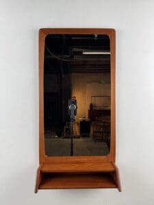 Mid-Century Modern Teak Mirror with Shelf – Scandinavian Craftsmanship