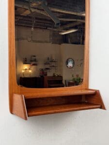 Mid-Century Modern Teak Mirror with Shelf – Scandinavian Craftsmanship