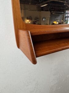 Mid-Century Modern Teak Mirror with Shelf – Scandinavian Craftsmanship