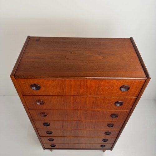 Danish Teak Tallboy Chest of Drawers – Elegant Mid-Century Modern Design