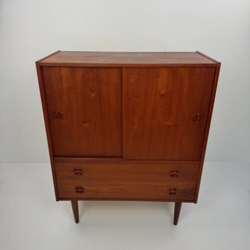 Danish Teak Wall Cabinet – Sliding Doors & Drawers Elegance