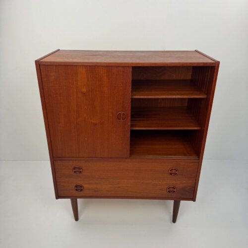Danish Teak Wall Cabinet – Sliding Doors & Drawers Elegance