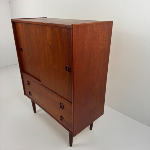 Danish Teak Wall Cabinet – Sliding Doors & Drawers Elegance