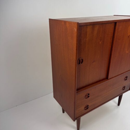 Danish Teak Wall Cabinet – Sliding Doors & Drawers Elegance