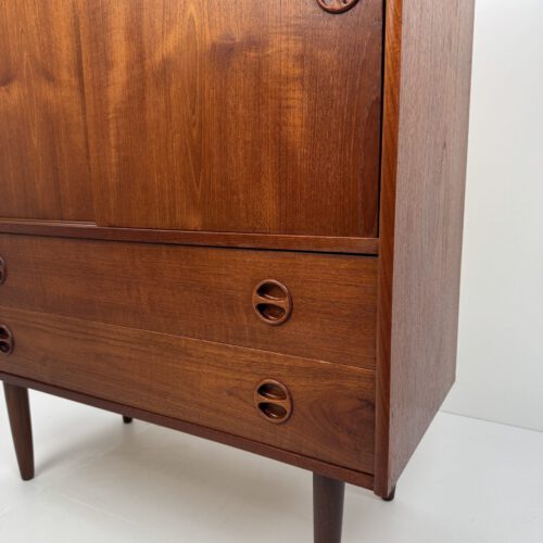Danish Teak Wall Cabinet – Sliding Doors & Drawers Elegance