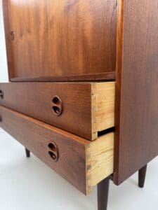 Danish Teak Wall Cabinet – Sliding Doors & Drawers Elegance