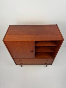 Danish Teak Wall Cabinet – Sliding Doors & Drawers Elegance