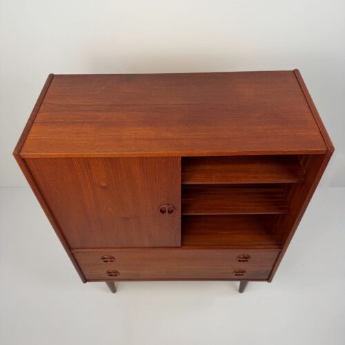 Danish Teak Wall Cabinet – Sliding Doors & Drawers Elegance