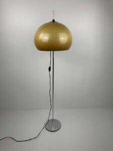 Mid-Century Chrome Floor Lamp with Adjustable Yellow Shade – 1970s Design Classic